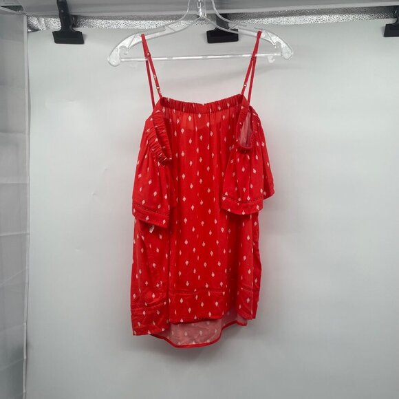 Old Navy Womens Cold Shoulder Top Orange/White Print Size Medium New - Picture 7 of 9